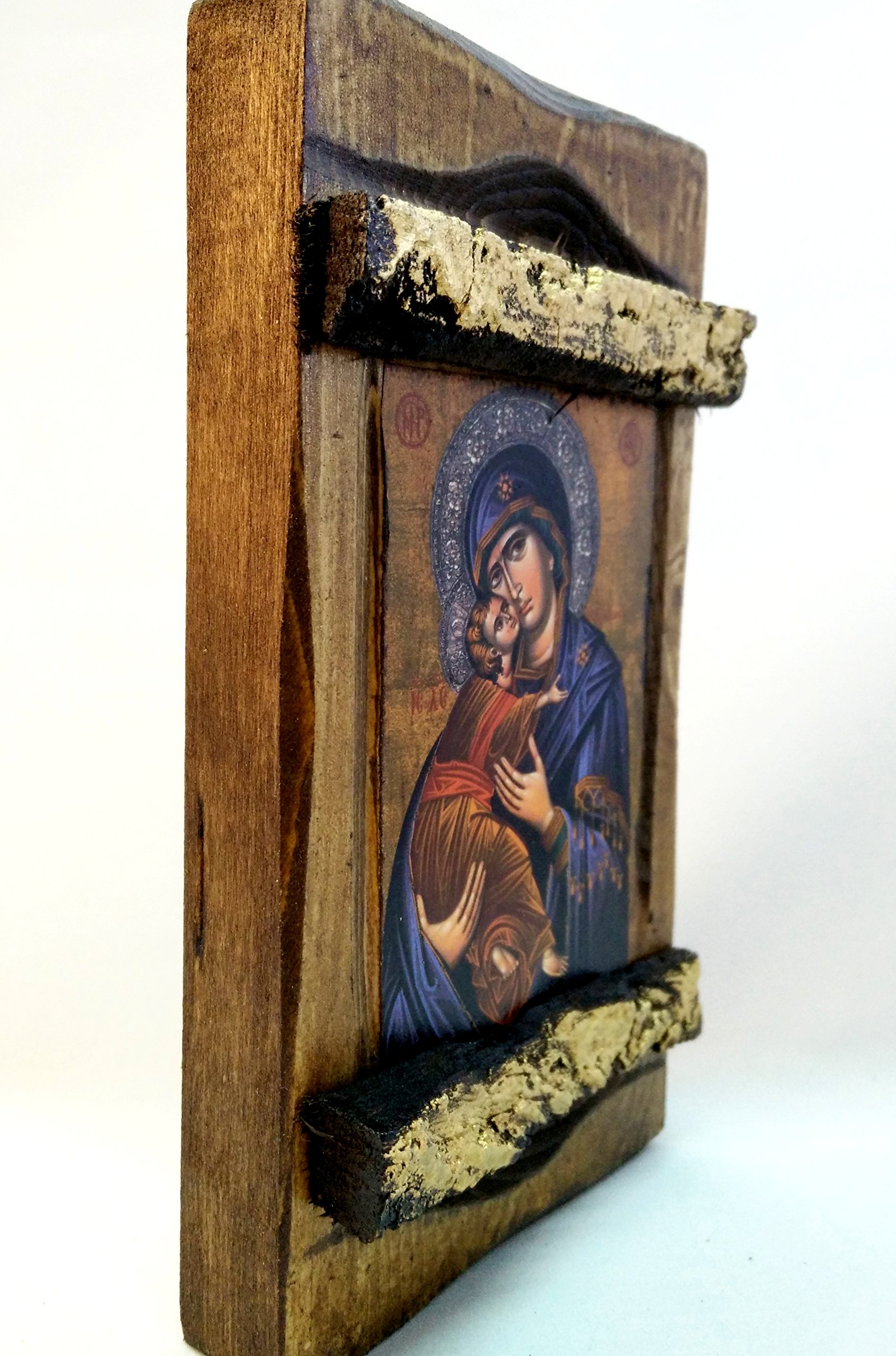 Icône Orthodoxe Grecque En Bois Fait Main - Jésus Christ Et Vierge Marie - Décoration Religieuse Artisanale