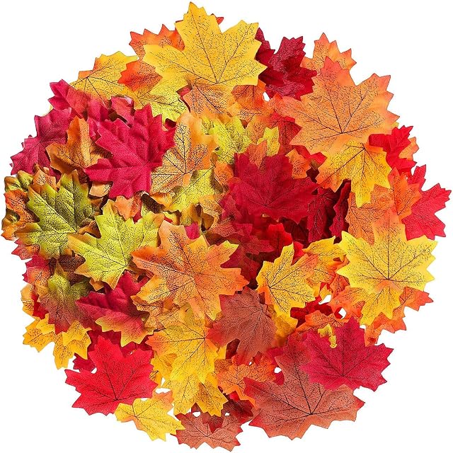 300 Autumn Leaves,Artificial Autumn Maple Leaves - Mixed 6 Fall Colored Leaf Autumn Table Scatters for Weddings, Autumn Parties,Art Scrapbooking,Thanksgiving Day Halloween Decorations