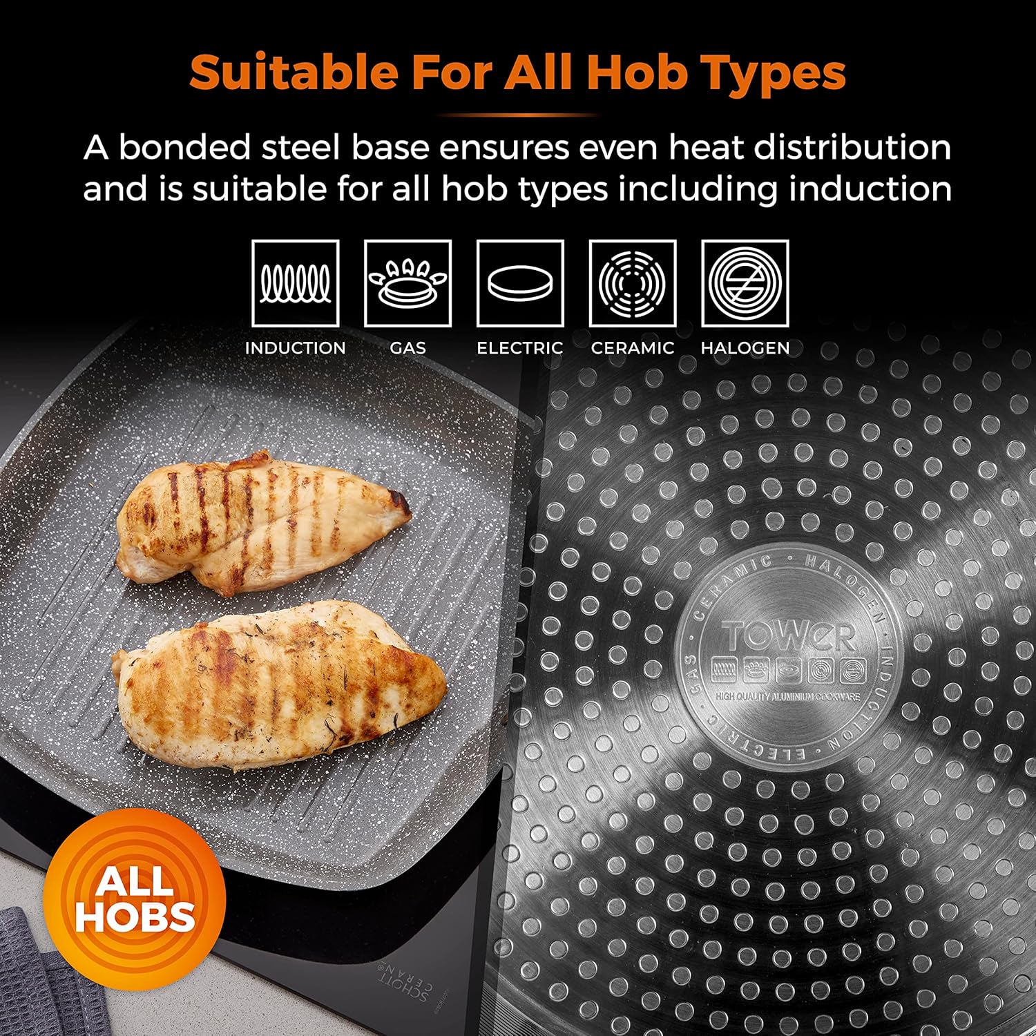 Tower T80336 Cerastone Forged Grill Pan with Non-Stick Coating and Soft Touch Handle, 25cm, Graphite