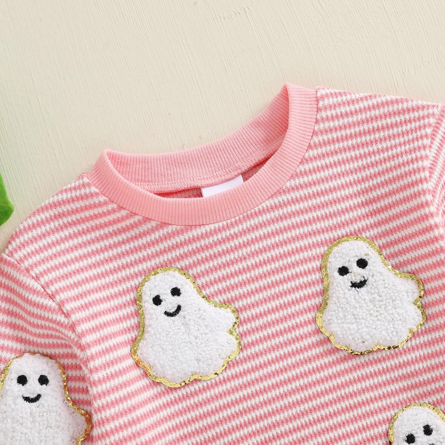 Toddler Girl Boy Halloween Outfit Pumpkin/Ghost Stripe Long Sleeve Waffle Knit Pullover Sweatshirt Fall Winter Clothes - Image 4