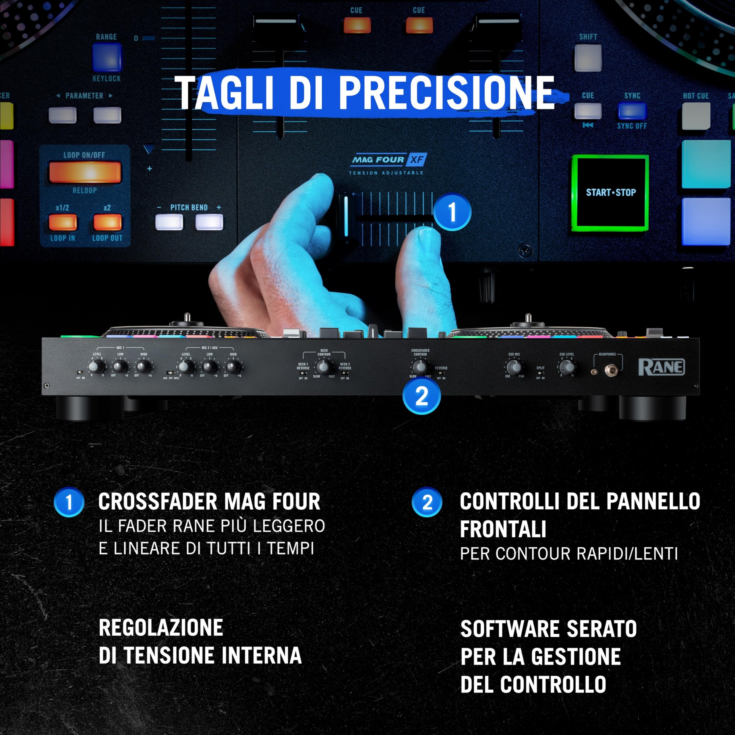 RANE ONE - Console DJ Professionale con Piatti Motorizzati da 7.2", Controller per Serato, Mixer DJ con Serato DJ Pro Incluso, Effetti e 8 Pad