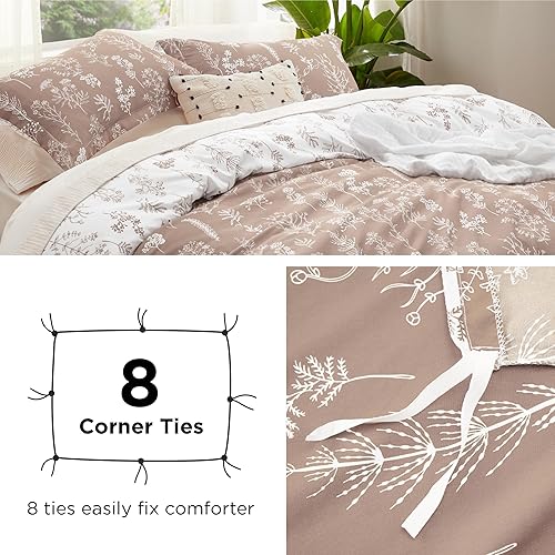 Miniatura 5 de Bedsure - Funda de edredón tamaño King, reversible gris pardo claro con cierre de cremallera, juego de ropa de cama de 3 piezas con estampado floral