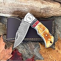 Vista 55 de WINTERFELL Damascus Steel Pocket Folding Knife Handmade Premium Quality Knives 6.5'' Small Pocket Knife for Outdoor, Camping, Hiking Back Lock Blade