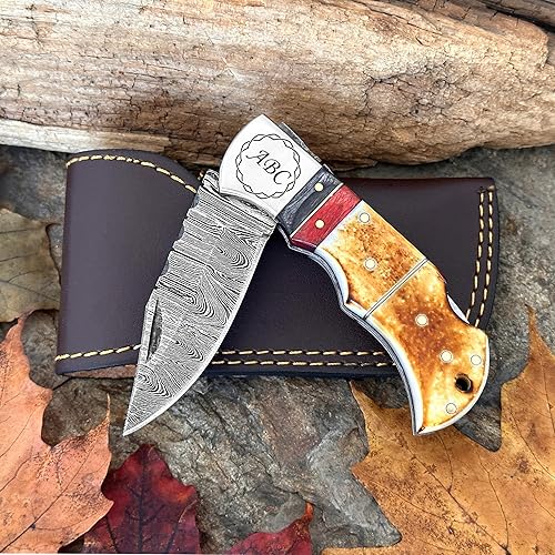 Miniatura 55 de WINTERFELL Damascus Steel Pocket Folding Knife Handmade Premium Quality Knives 6.5'' Small Pocket Knife for Outdoor, Camping, Hiking Back Lock Blade