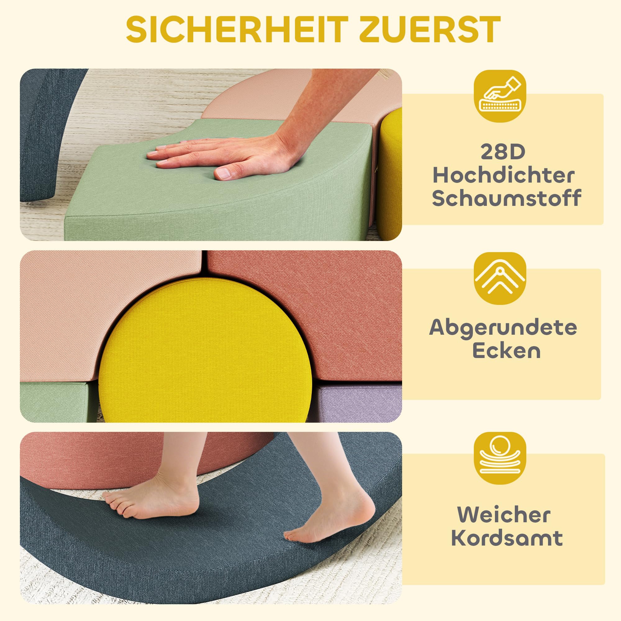 AIYAPLAY Schaumstoff Bausteine 7er-Set Kinder Softbausteine Riesenbausteine mit Cord-Optik Kletterblöcke Großbausteine Bauklötze Bunt