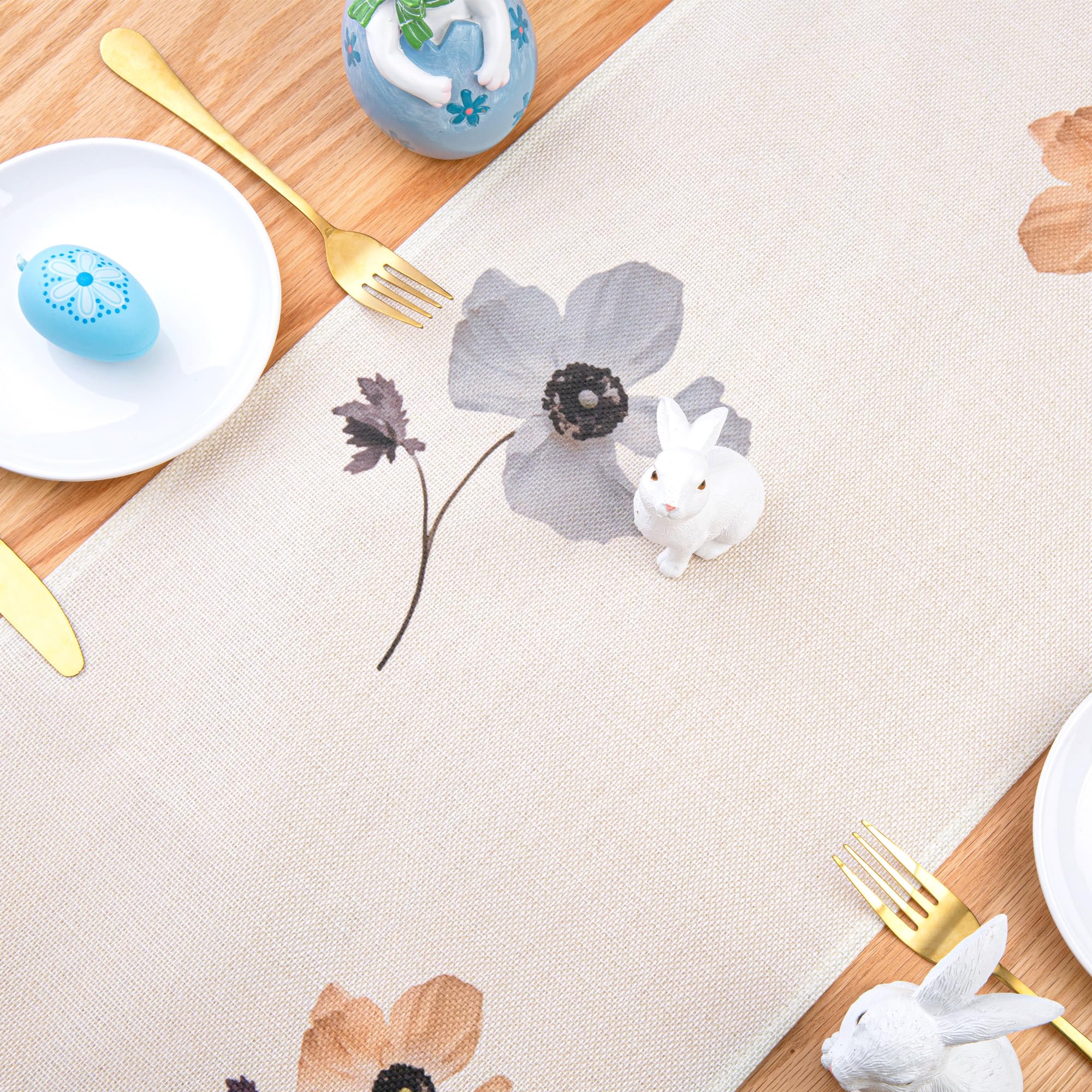 MAIBAOTA Camino de mesa de primavera, decoración de primavera para el hogar, cocina, comedor, decoración de mesa de comedor, hojas de amapola marrón