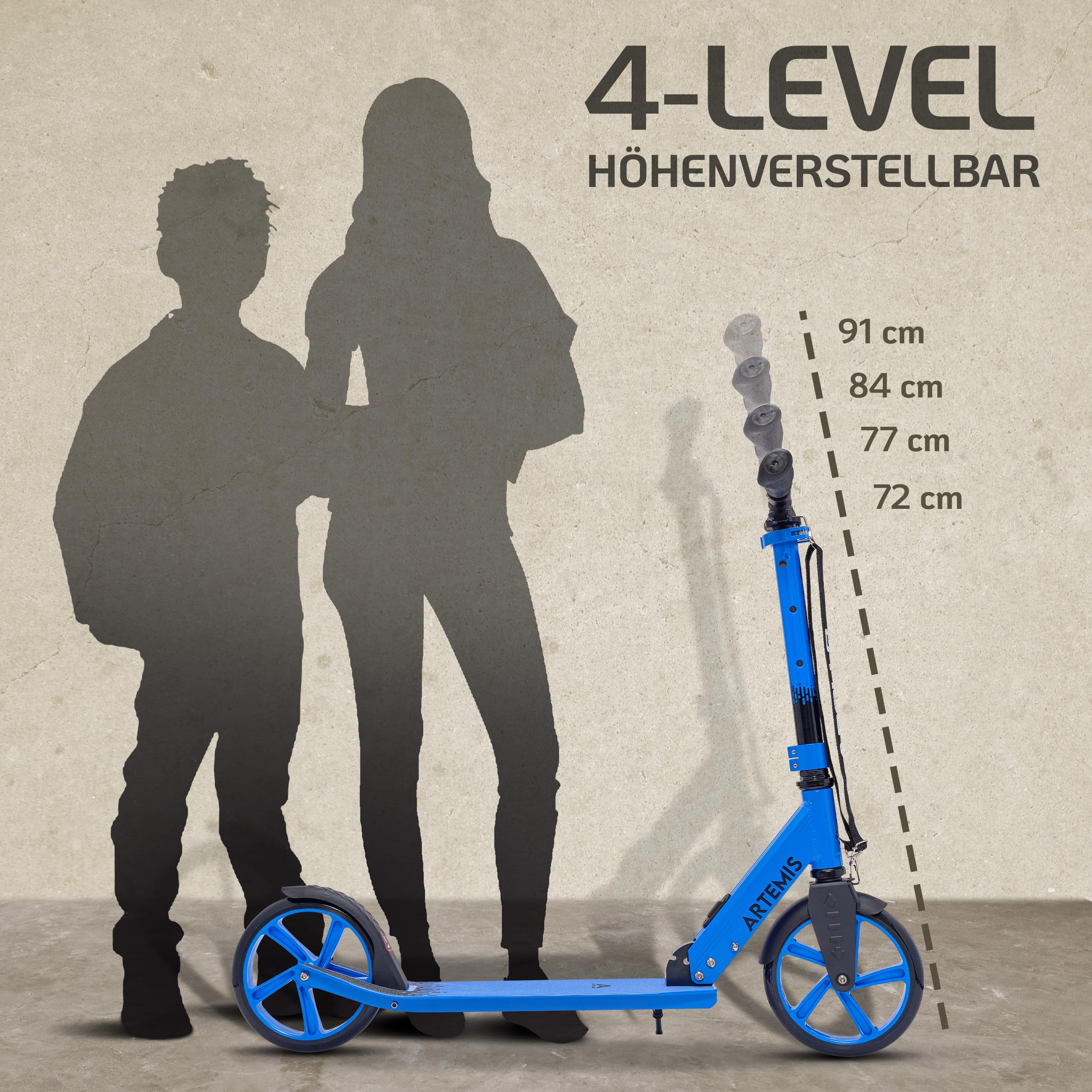 Apollo Artemis City Roller - Höhenverstellbarer Scooter für Kinder, Teens und Erwachsene, Tretroller mit großen Rädern, Cityroller, handlich, klappbarer Scooter für Kinder ab 6 Jahre