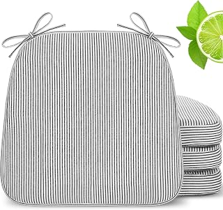 Geetery 4 Pcs D-Shaped Chair Seat Cushion, Stripe, Black