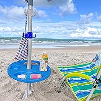 Vista 2 de AMMSUN Bandeja de mesa para sombrilla de playa de 13 pulgadas para playa, patio, jardín, piscina con portavasos y compartimentos para aperitivos