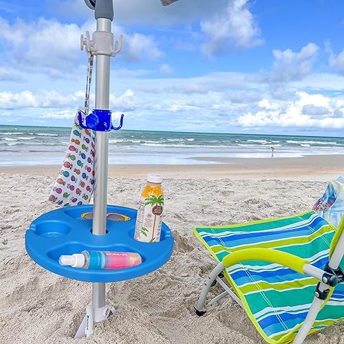 Miniatura 2 de AMMSUN Bandeja de mesa para sombrilla de playa de 13 pulgadas para playa, patio, jardín, piscina con portavasos y compartimentos para aperitivos