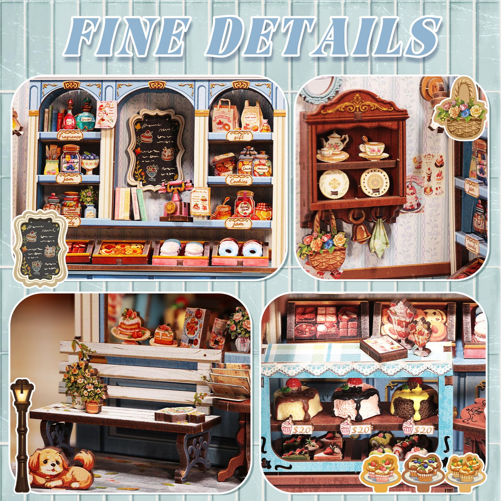 Fsolis Book Nook Patisserie – Puppenhaus Bausatz für Jugendliche ab 14 Jahren – 3D Puzzle zur Dekoration von Bücherregalen und Zimmern (Sweet Marie)