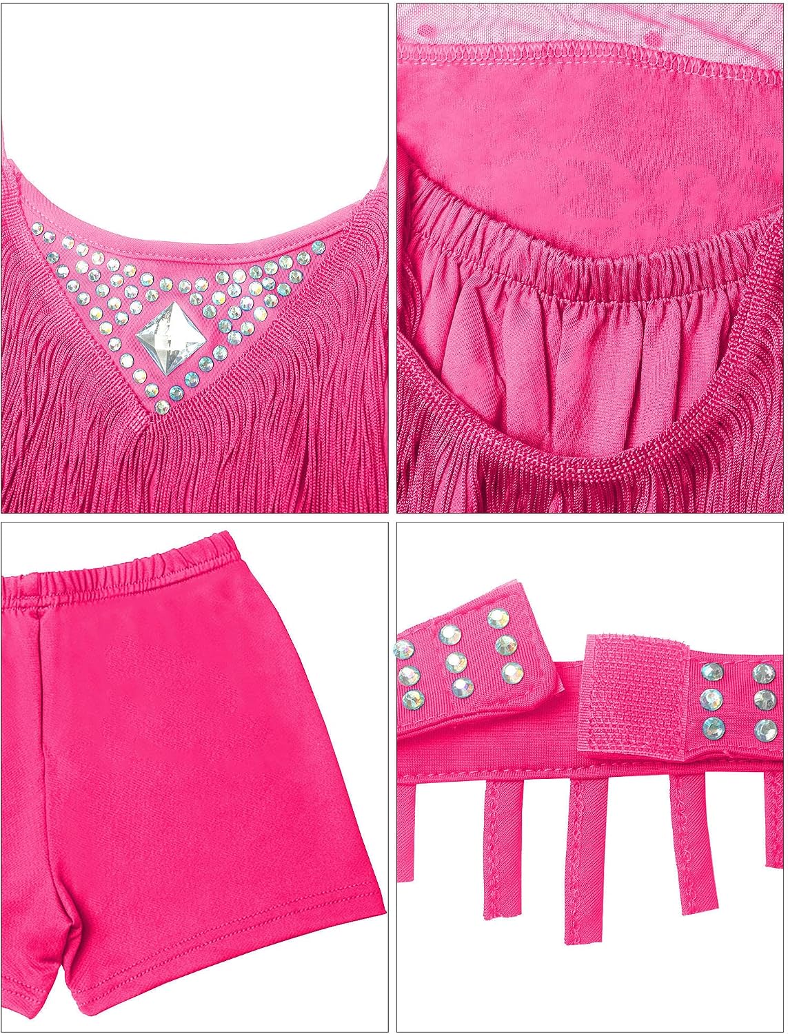 Happy Cherry Girls Latin Dress Shiny Diamonds Halter Sleeveless Tassels Dancewear Samba Rumba Jazz Cha Cha Dance Costume