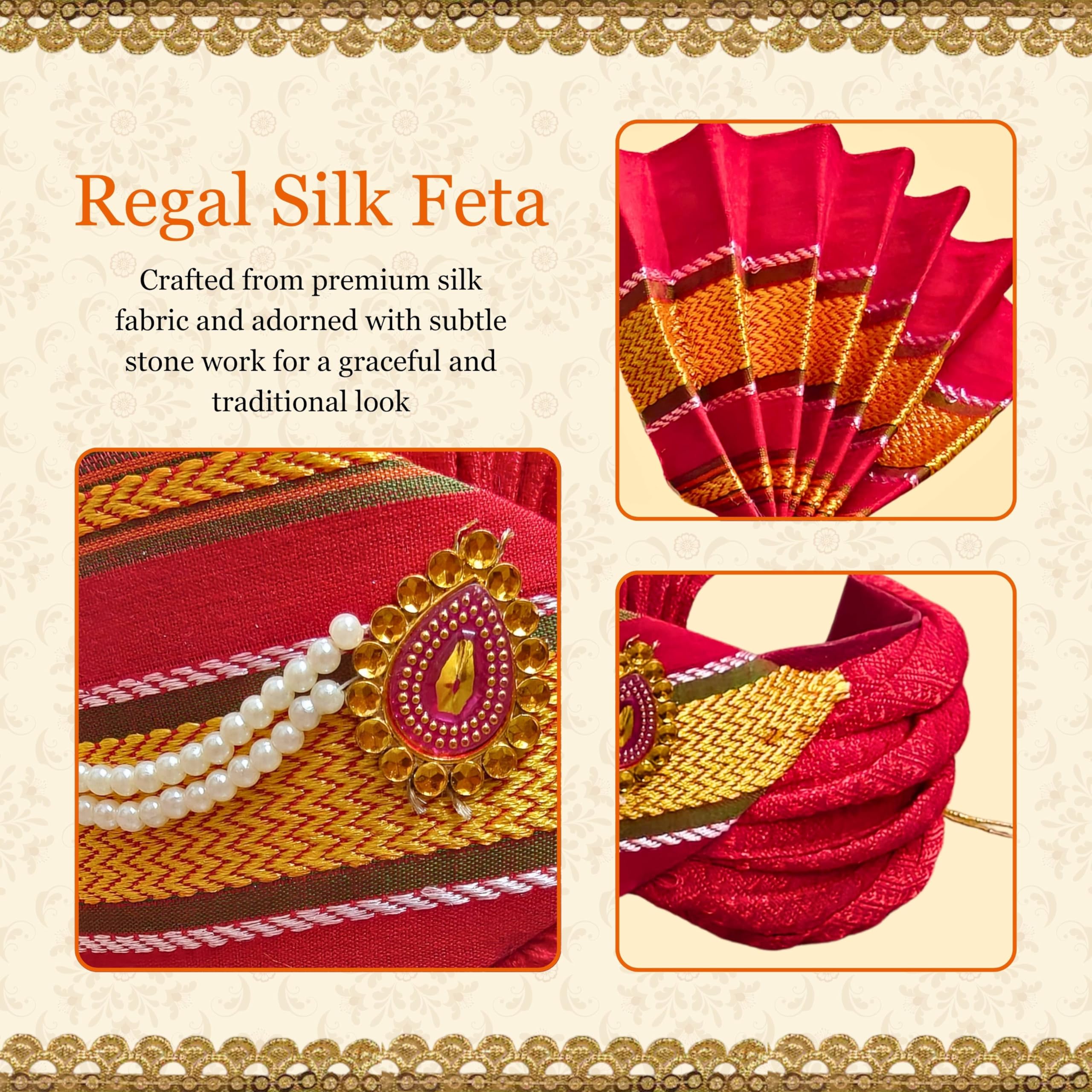 PUNYATVA Ganesh Feta Mukut (Turban, Khun, Red) / Adjustable Ganesh Pheta, Gauri Ganpati Festival Decoration Accessories, Ganpati Jewellery, Crown, Makhar, Traditional Pagdi, God Idol Headgear 4