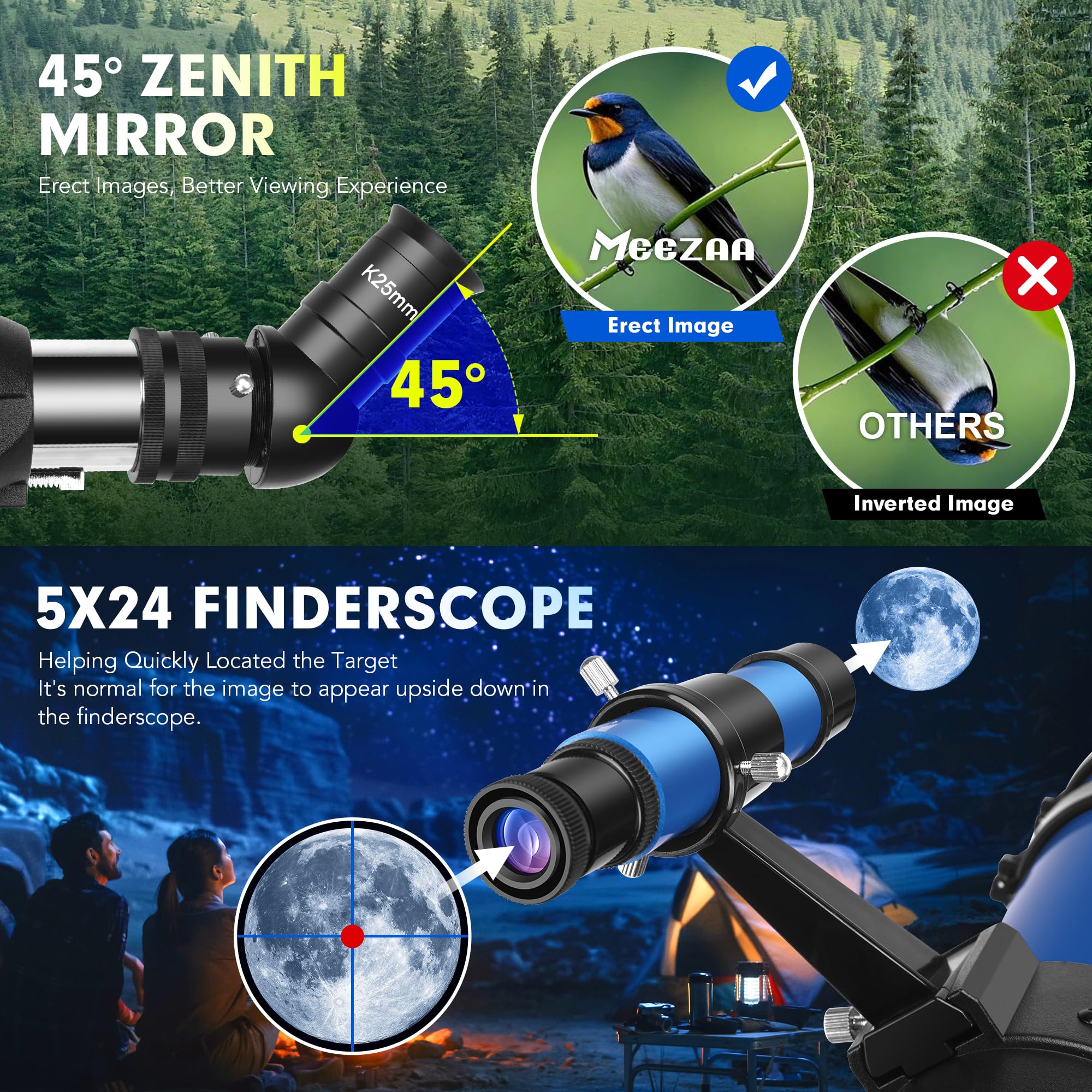MEEZAA Télescope, Télescope Astronomique Adultes Enfants et Débutants, 90 mm Ouverture 800 Professionnel Télescopes Réfracteur avec Trépied, Sac de Transport, Adaptateur de Téléphone et Filtre Lunaire