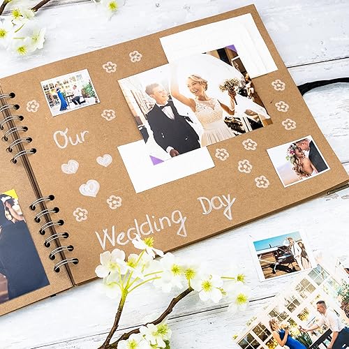 Vista 179 de Bstorify Álbum de recortes de 10 x 10 pulgadas, 70 páginas, protectores de esquina de papel kraft grueso negro, cierre de cinta, ideal para tus