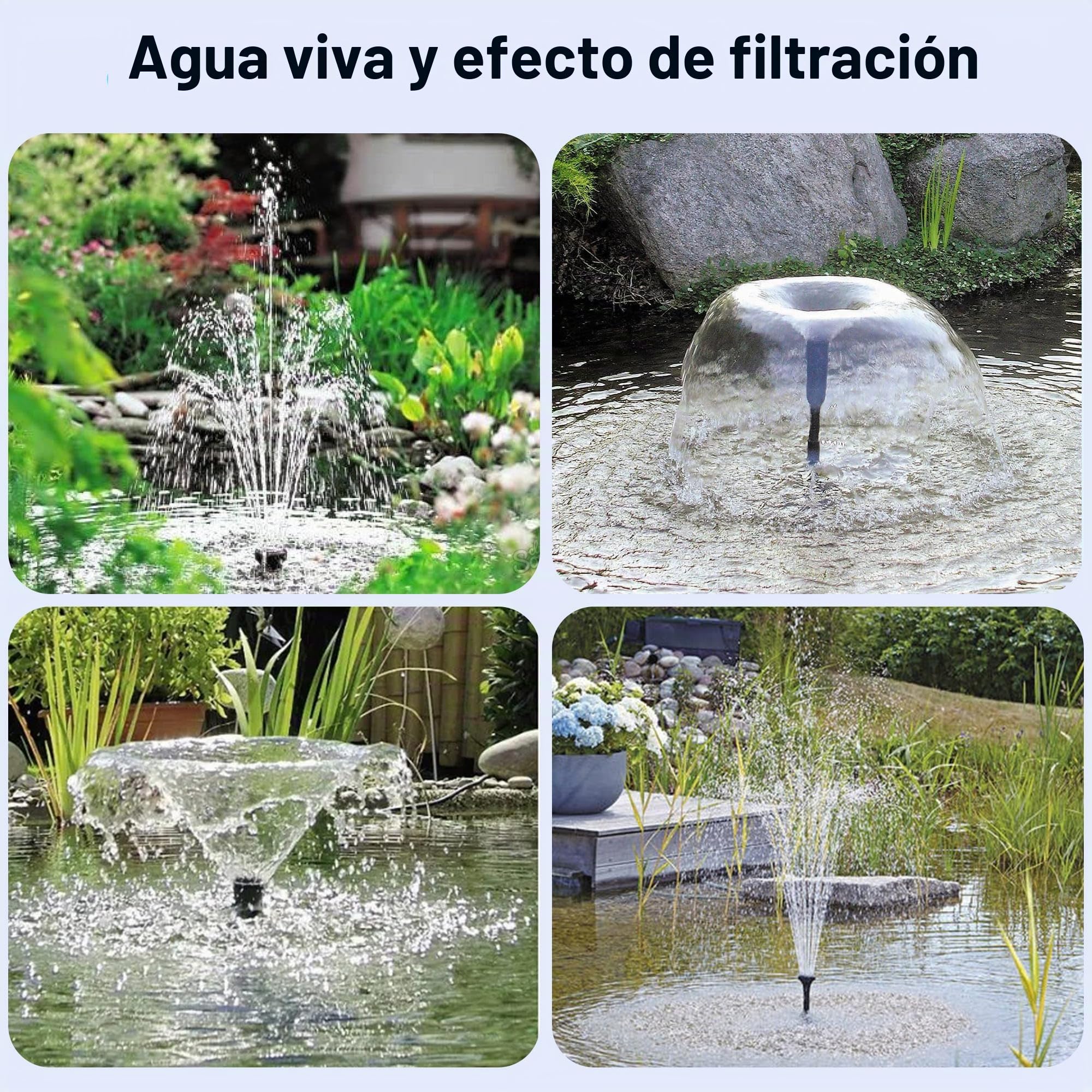 Biling 12W Filtro solar para estanque con 4 boquillas - Bomba solar para estanque con filtro biológico para estanques de hasta 800L - Fuente solar inalámbrica para jardín, balcón, estanque pequeño
