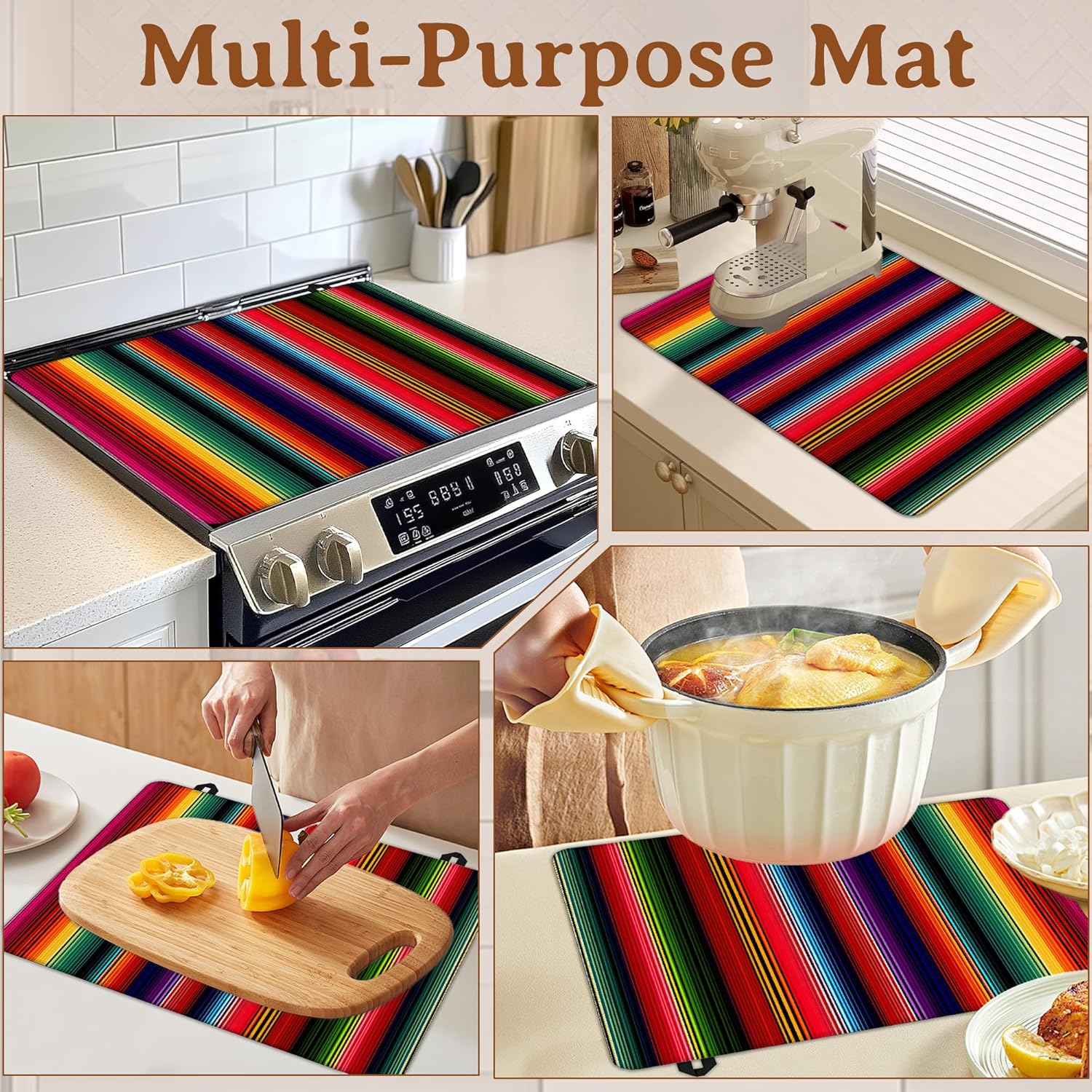 Electric Stove Top Cover,Mexican Stripes Rainbow Stove Top Cover for Electric Heat Resistant Mat for Gas Cooktop Kitchen Washable Countertop Protector Mat 28.5×20.5in
