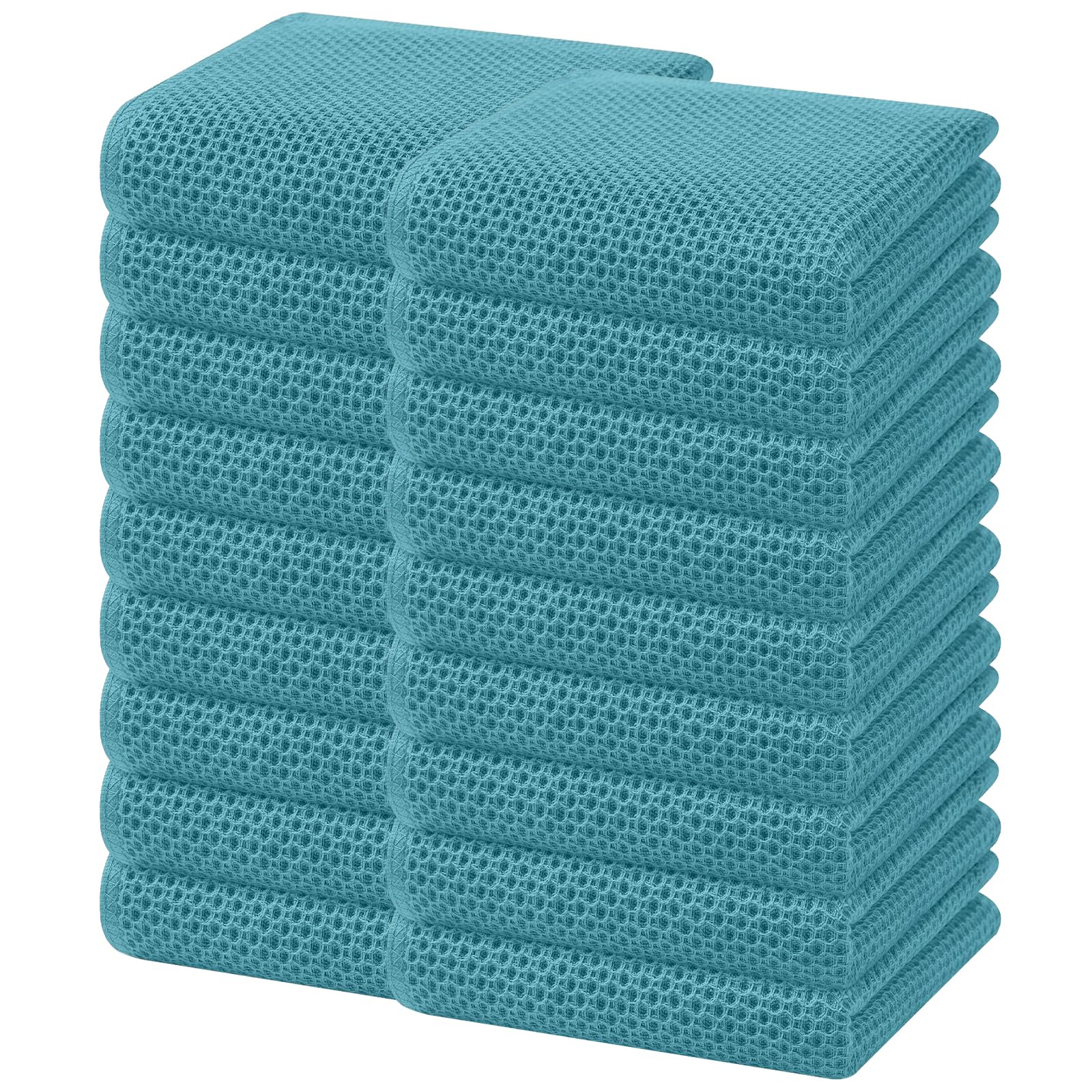 Homaxy 100% Cotton Waffle Weave Kitchen Dish Towels 18-Pack, Lake Blue
