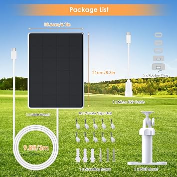 Solar Panel for eufy Security Camera, eufyCam E, 2/2 Pro, 2C/2C Pro, 6W Solar Charger for SoloCam E20/E40 Spotlight, 10ft USB-C Cable for eufy, with Micro USB & Rubber Plug, Waterproof, 360°