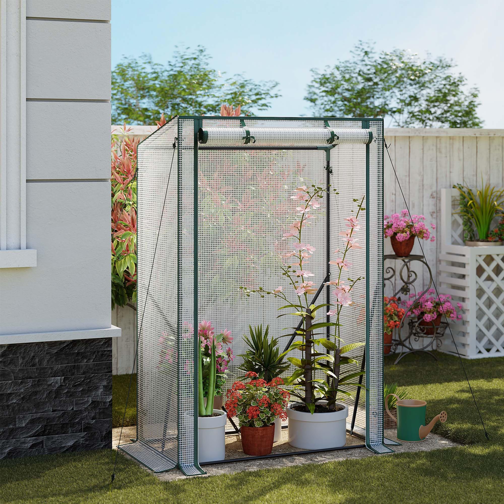 WOLTU Serre de Jardin Tipi, Porte à Rouleau, 100x50x150/136cm, Blanc