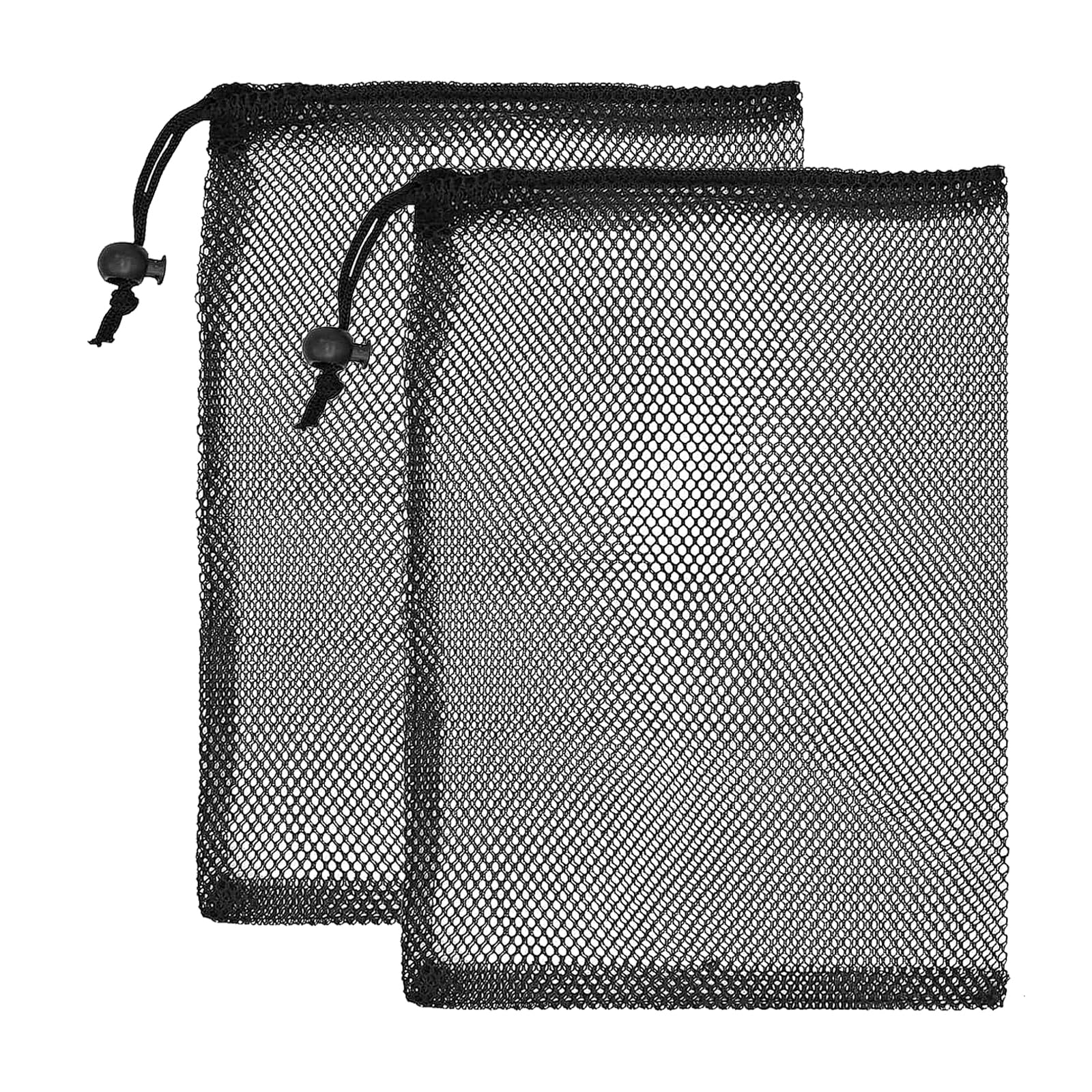 2 PCS Mesh Drawstring Bags, Black Nylon Net Bags, Mesh Bags Drawstring, For Swimming Beach Pool Sand Toys Equipment Travel and Sports (Black)