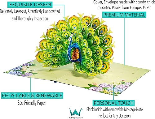 Miniatura 5 de WOWPAPERART Peacock - Tarjeta de felicitación desplegable 3D para todas las ocasiones, amor, cumpleaños, Navidad, nota de mensaje personalizada,