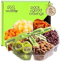 Vista 1 de NUT CRAVINGS - Cesta de regalo de frutas secas y frutos secos mixtos + cinta verde (7 surtidos, 2 libras) arreglo de alimentos, paquete de cuidado