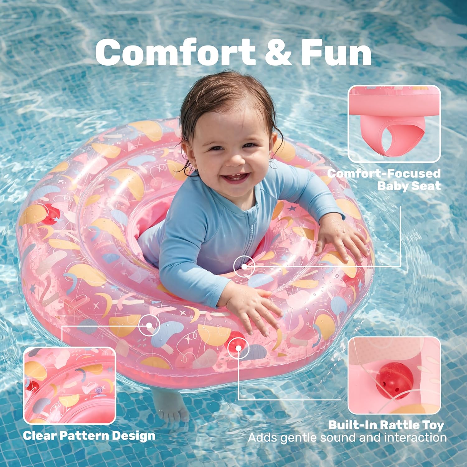 SLOOSH Baby Pool Float with Double Air Chambers, Inflatable Baby Swimming Float with Safety Seat,Toddler Infant Swim Float Ring Swimming Pool Accessories for Age 6-36 Months