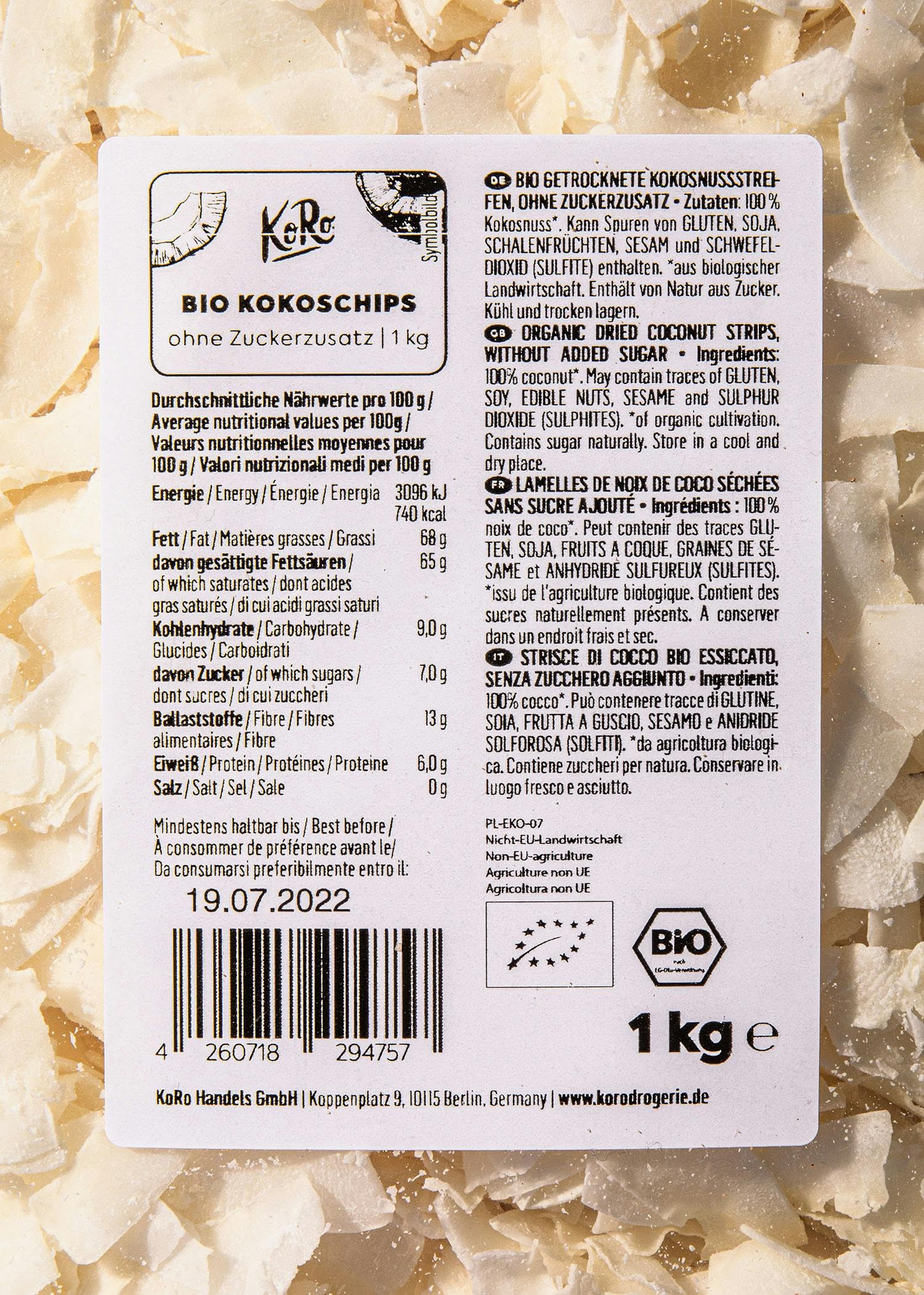 KoRo - Chips di cocco bio senza zuccheri aggiunti 1 kg - 100% cocco - Snack & Topping - Non zuccherato