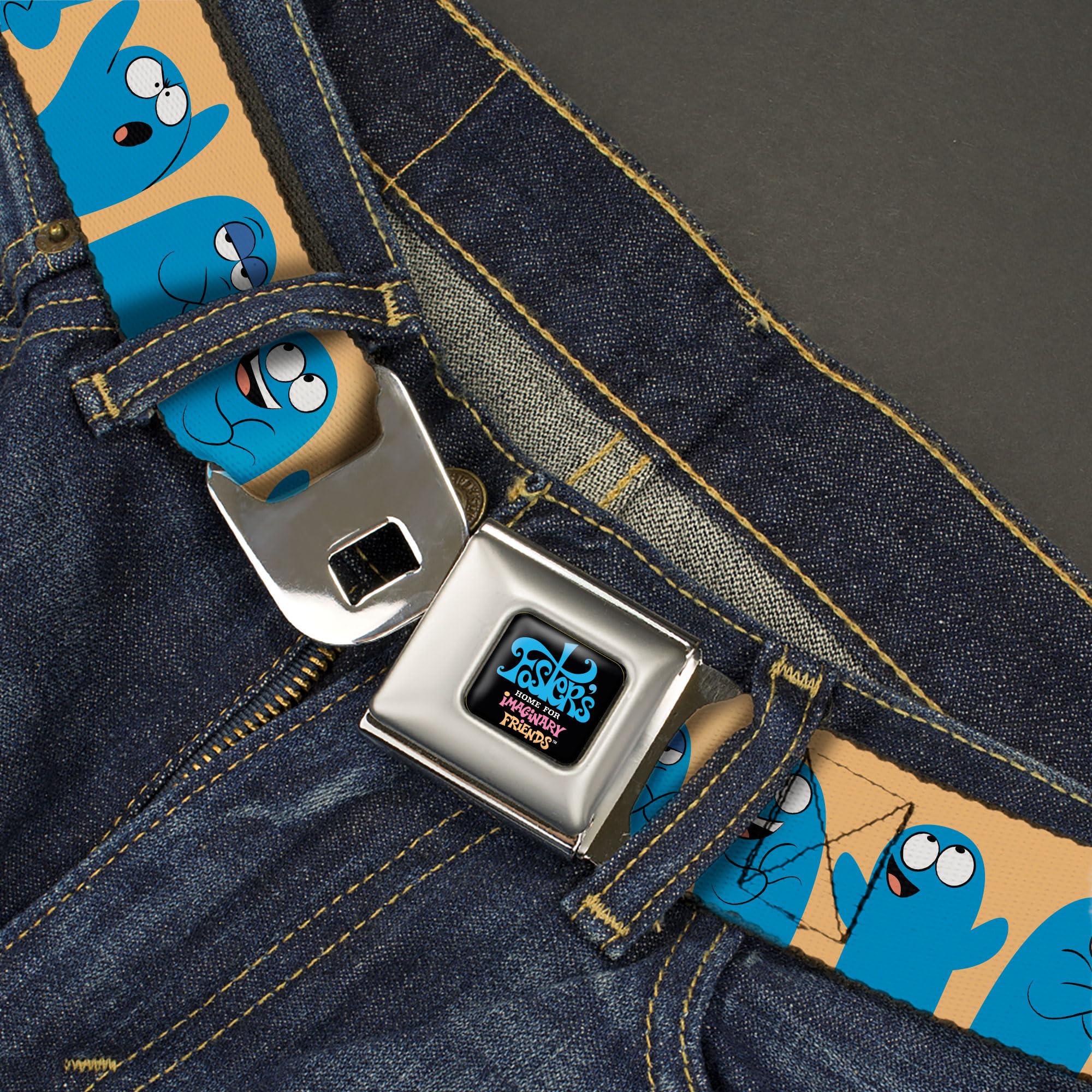 Warner Bros. Animation Belt, Seatbelt Buckle Belt, Fosters Home For Imaginary Friends Bloo Expressions Beige, Youth 20 to 36 Inches