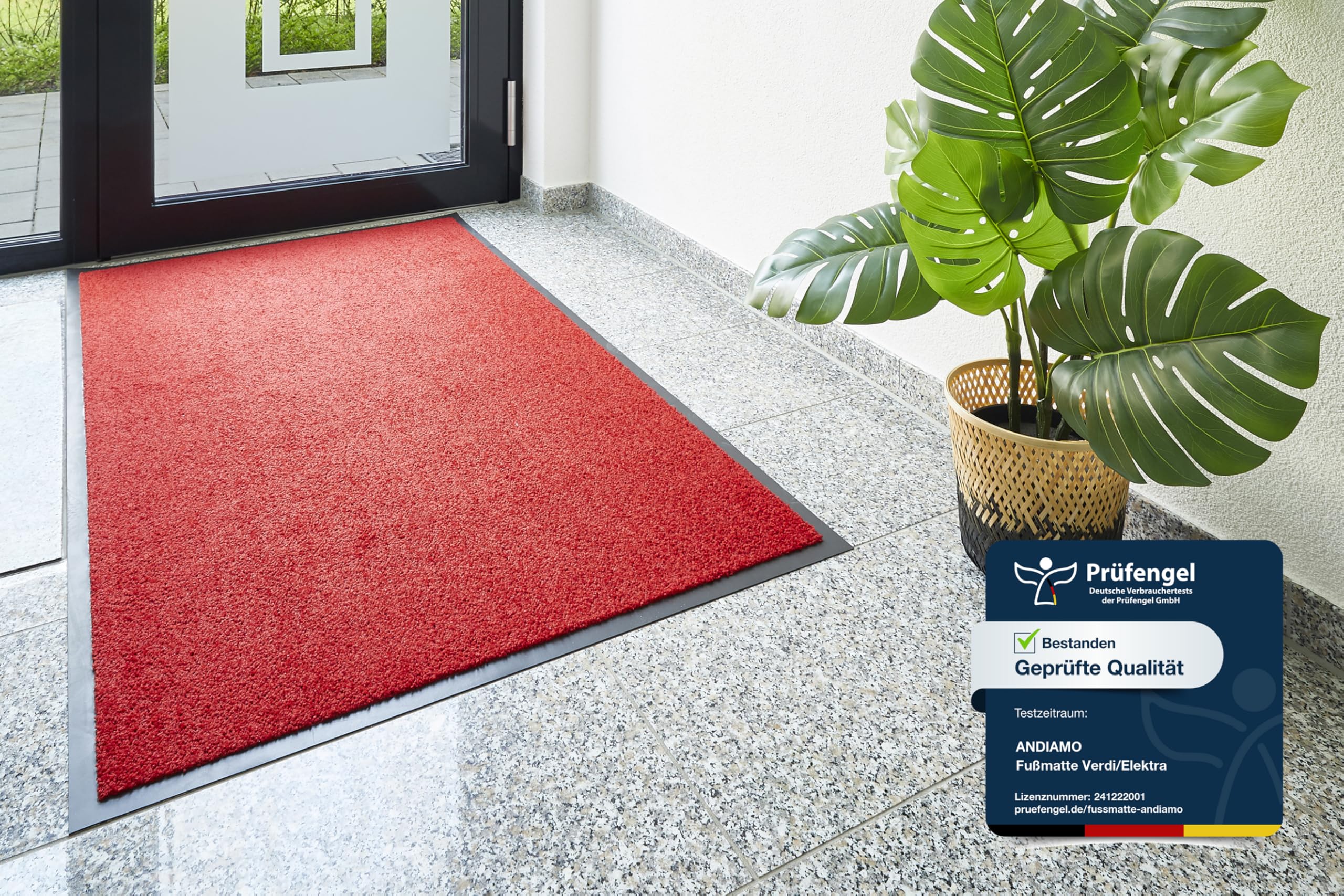 andiamo Fußmatte Verdi - Schmutzfangmatte für den Hauseingang - ideal als Fußmatte innen oder als Fußabtreter im überdachten Außenbereich - Fußabstreifer für Haustür 90 x 150 cm Rot 2