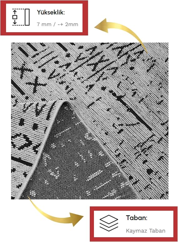 Aden Kaymaz Taban Halı, Aden Sierra 2, Makinada Yıkanabilir Şönil Dokuma Halı (Gri - 80 x 200 cm)