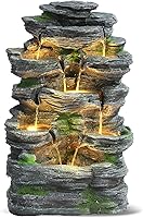 Grepatio 7-Tier Cascading Rock Outdoor Water Fountain with 6 LED Lights - Serene Waterfall for Garden, Patio, Yard Decor