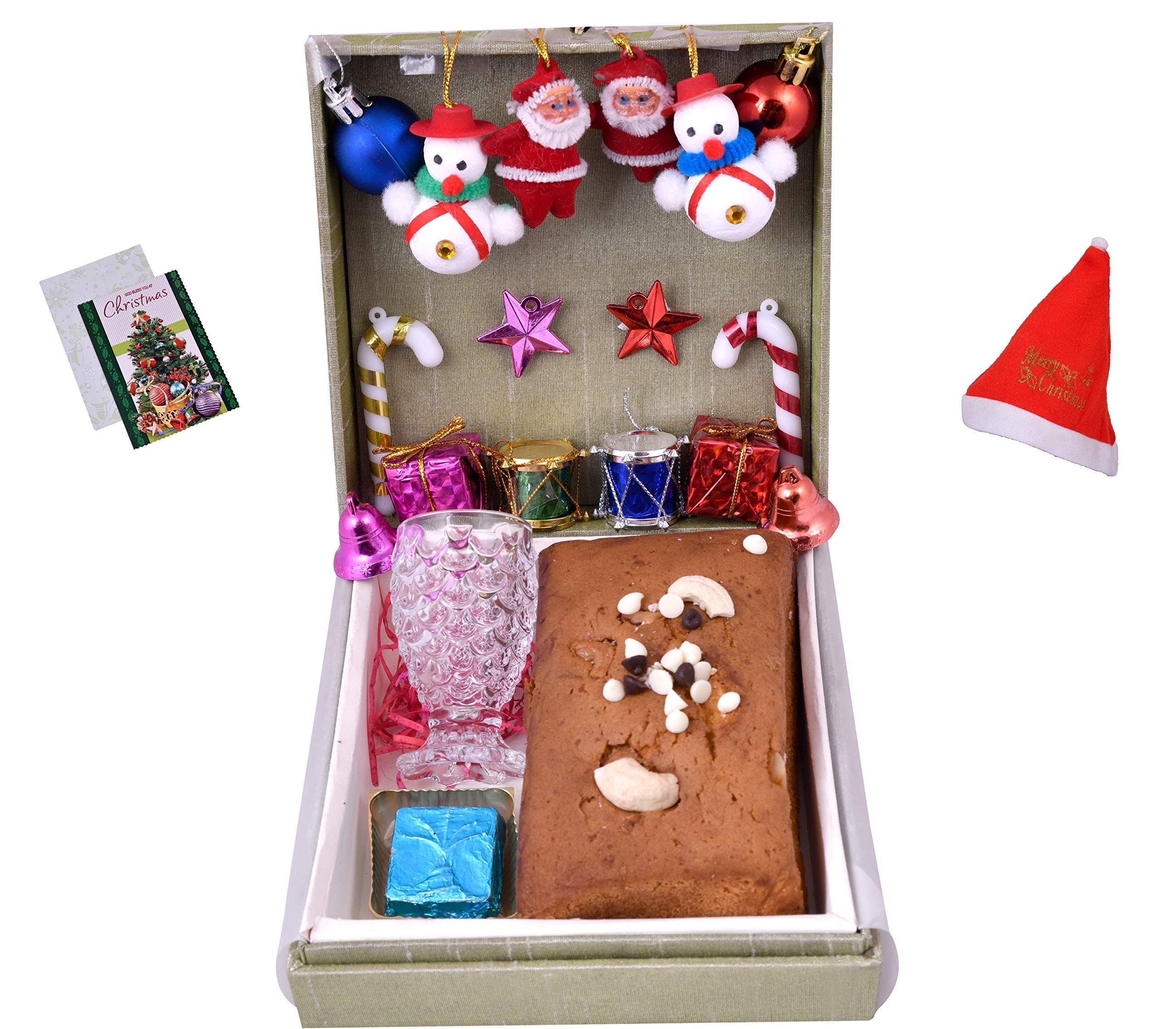 MANTOUSS Christmas Cake Gift Box(200gms)+1 Shot Glass + Christmas Card + Christmas Tree Decoration Set + Santa Cap-image-6