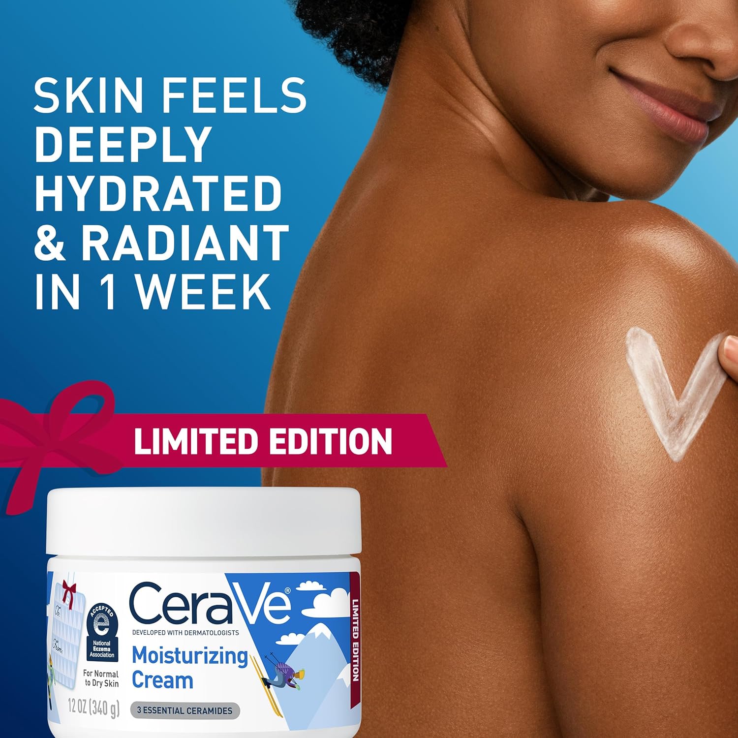 CeraVe Après Ski Moisturizing Cream, Body and Face Moisturizer for Dry Skin, Hyaluronic Acid and Ceramides, Daily Moisturizer, Oil-Free, Fragrance Free, Non-Comedogenic, Limited Edition, 12 Ounce - Image 5
