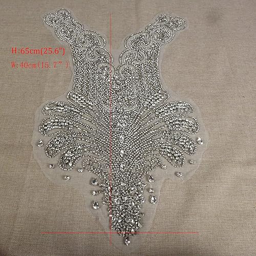 Miniatura 3 de Labellezalady - Parche de aplique de corpiño completo de lujo con strass hechos a mano, strass de plata brillante para corpiño de vestido de novia