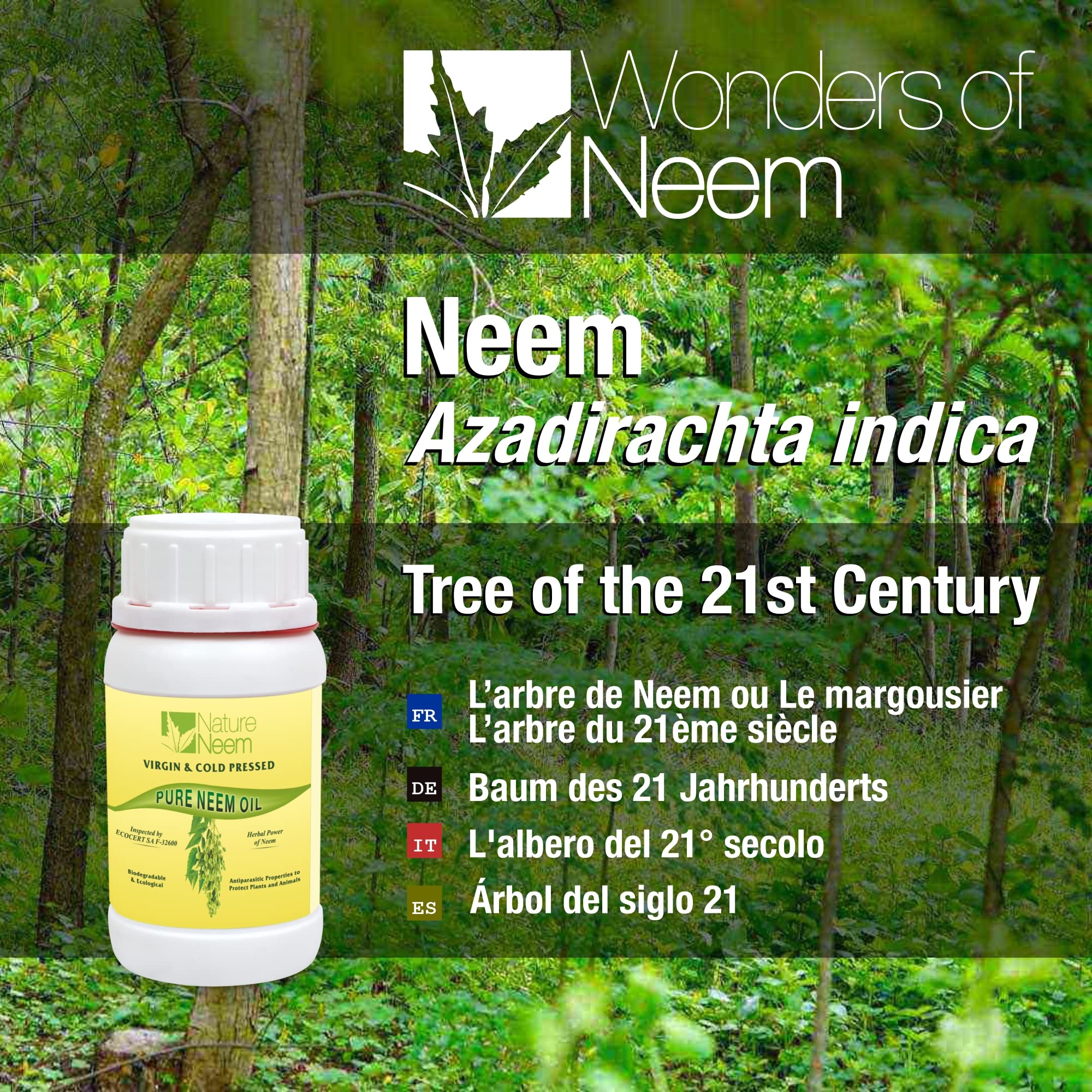 Huile de Neem pure et vierge 1ère Pressée à froid - 250 ml - 100% naturelle certifiée bio