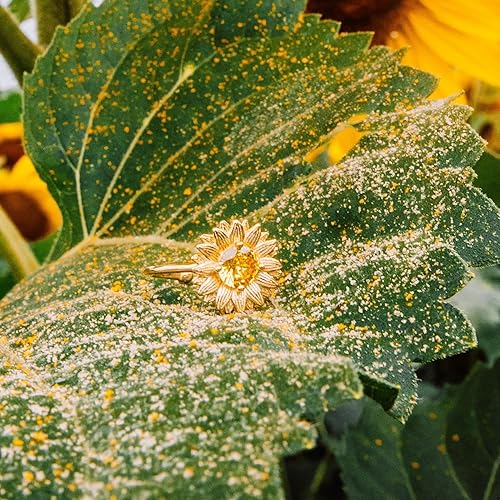 Miniatura 5 de STORYJEWELLERY Anillo de girasol, anillos chapados en oro de 18 quilates para mujer, anillo de flores, anillos de verano, joyería de girasol,