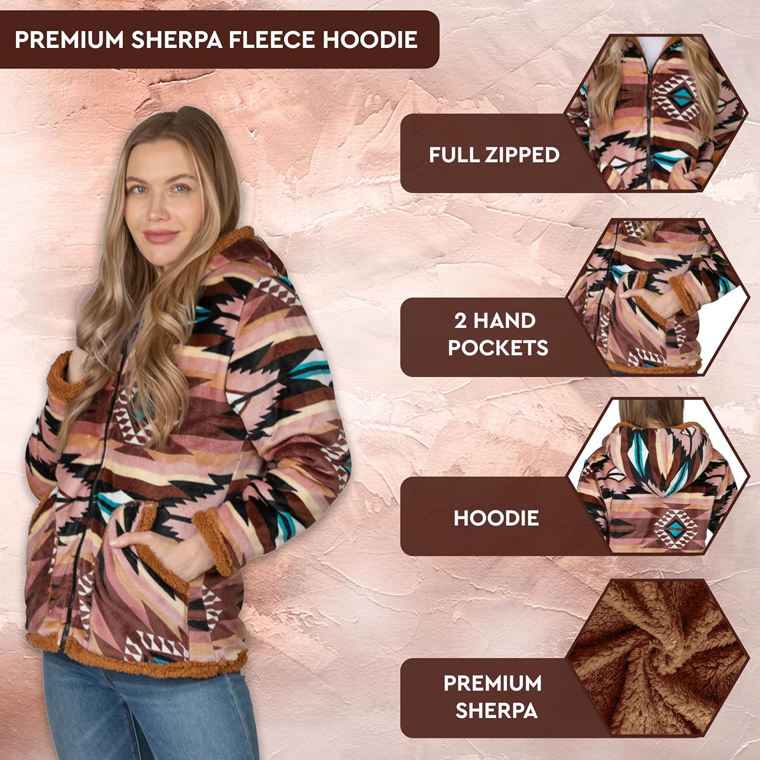 TrailCrest Ladies Smart Plush Sherpa Lined Hooded Sweater Jacket, Zip Up - Image 3