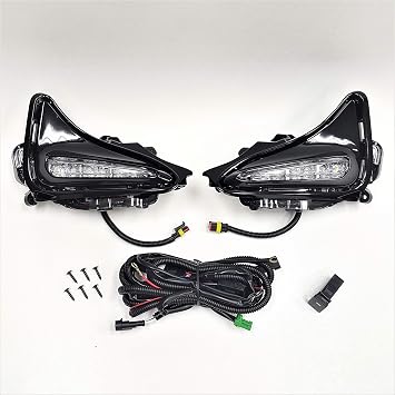 LEDIN Compatible For 2017-2019 Toyota Corolla L LE XLE Built-in LED DRL Fog Driving Light with Switch Bezel Wires