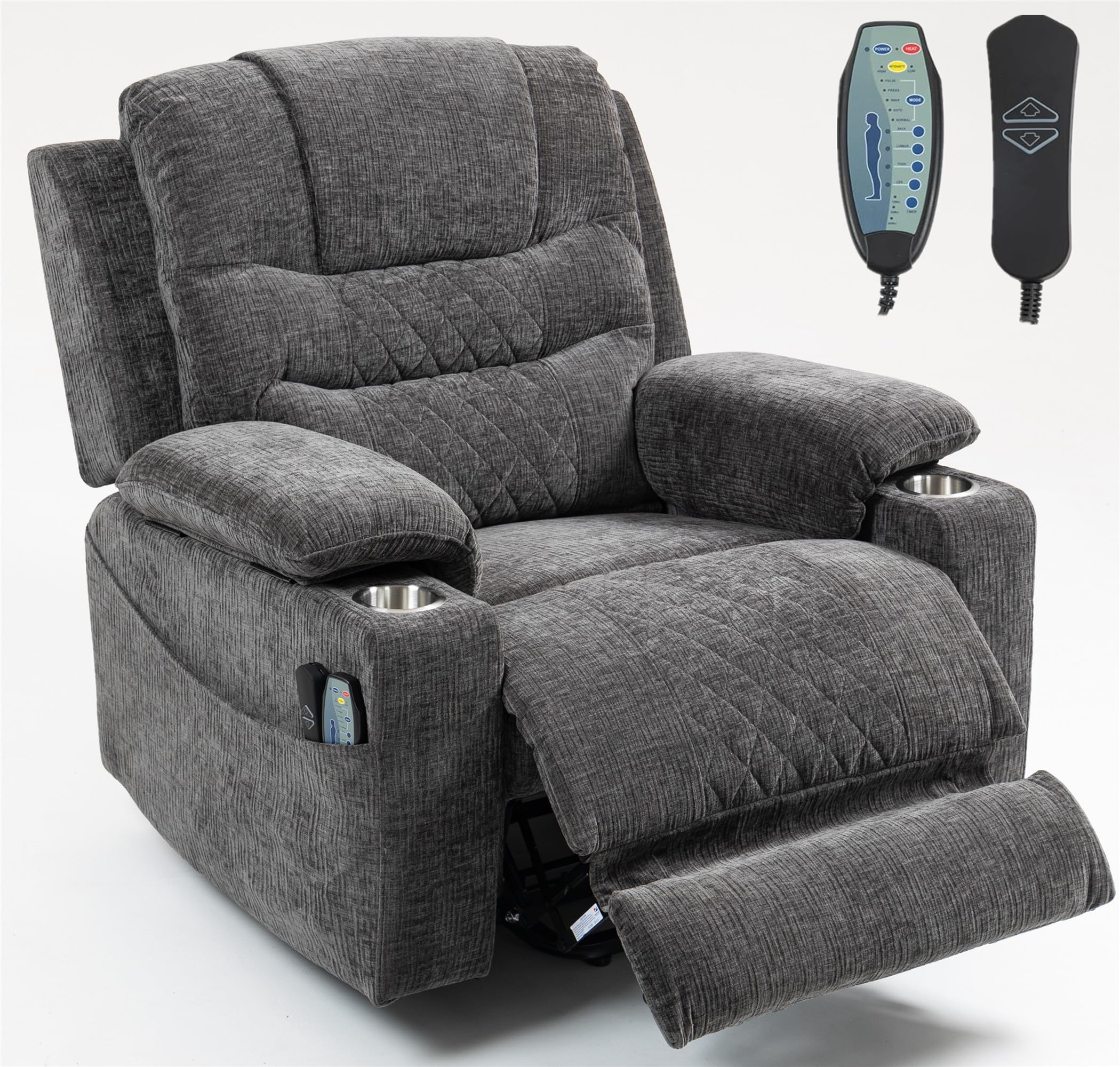 LITVZ Big Man 400lbs Recliners with Extended Foot Rest and Armrest Storage, Oversized Power Lift Recliner Chair with Heat Massage and Cup Holders for