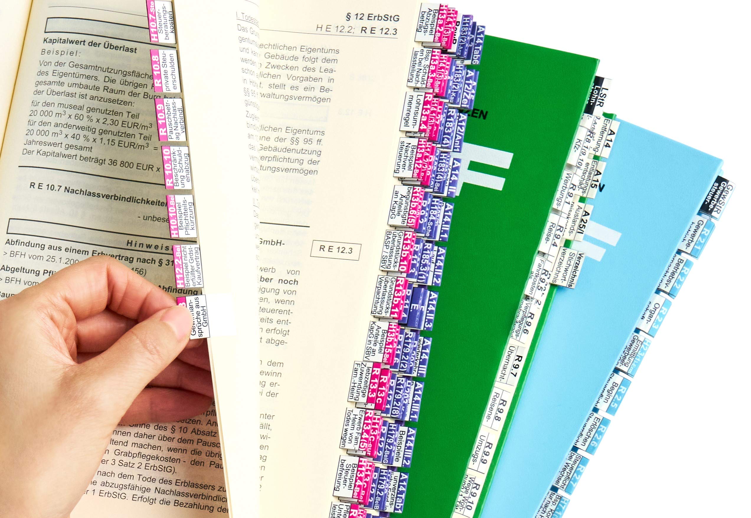 Griffregister | Gesamtpaket Steuern | selbstklebend | von Steinfacher | mind. 1.800 bedruckte Aufkleber | verschiedene Varianten | horizontales Schriftbild (750 Folien|lösbar|mit Überschrift)