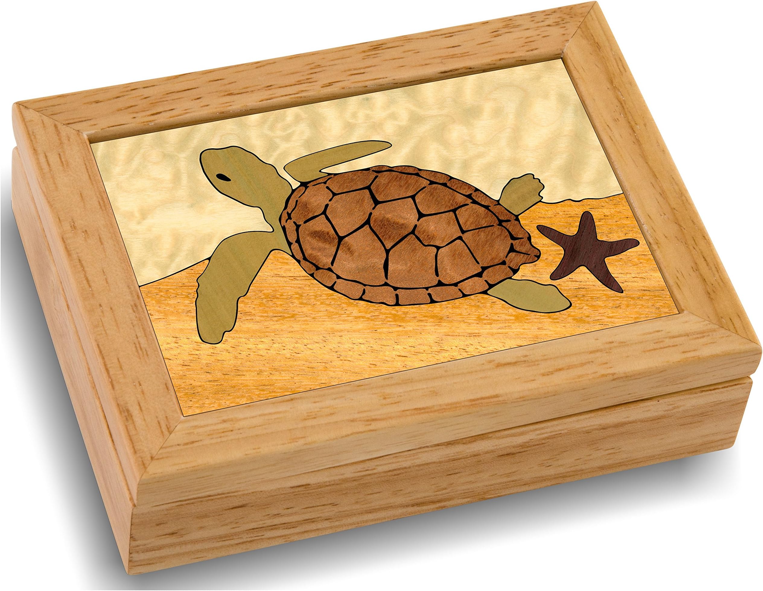 Sea Turtle Wood Jewelry Box - Handmade USA - Unmatched Quality - Unique, No Two are the Same - Original Work of Wood Art - A Gift, Ring or Trinket Box 4145