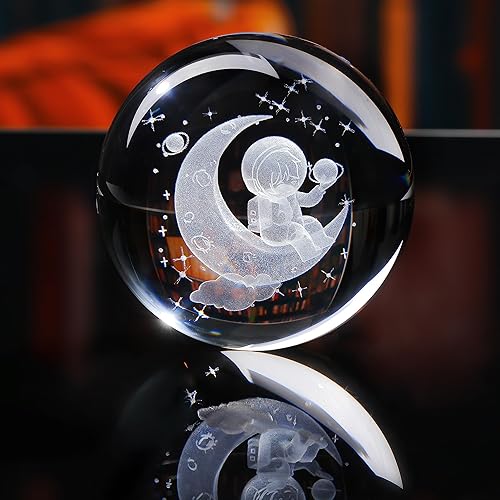 Miniatura 2 de Estatua de astronauta 3D, bola de cristal de 3.150 in, 3.15 pulgadas, regalos de astronomía espacial, modelo de decoración del sistema solar, esfera