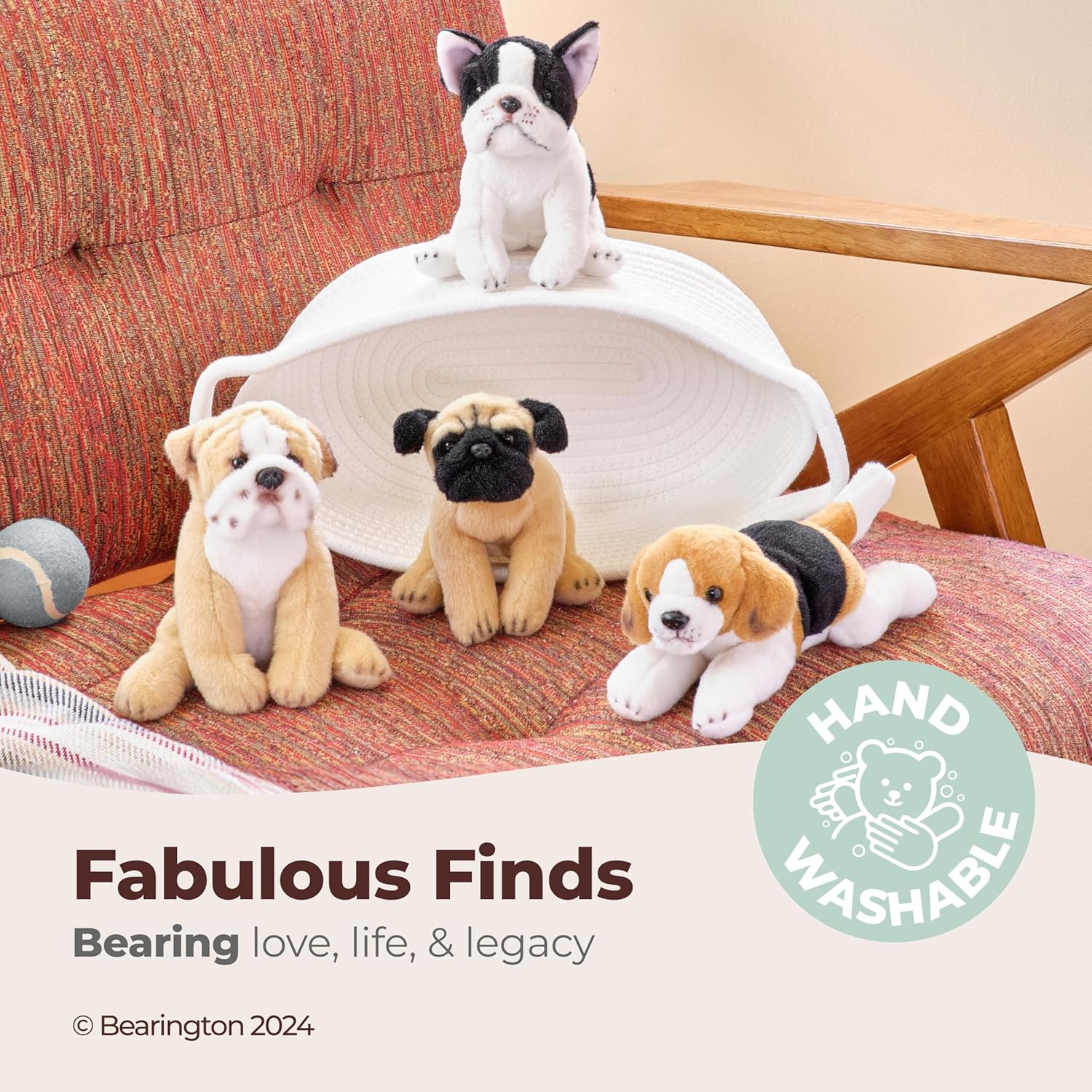 Bearington Lil' Pugsly Small Pug Stuffed Animal Plush - 6" Washable Stuffed Pug Dog - Soft Cuddly Puppy Stuffy Toy with Expressive Face and Fur - Adorable Gift for Kids and Dog Lovers