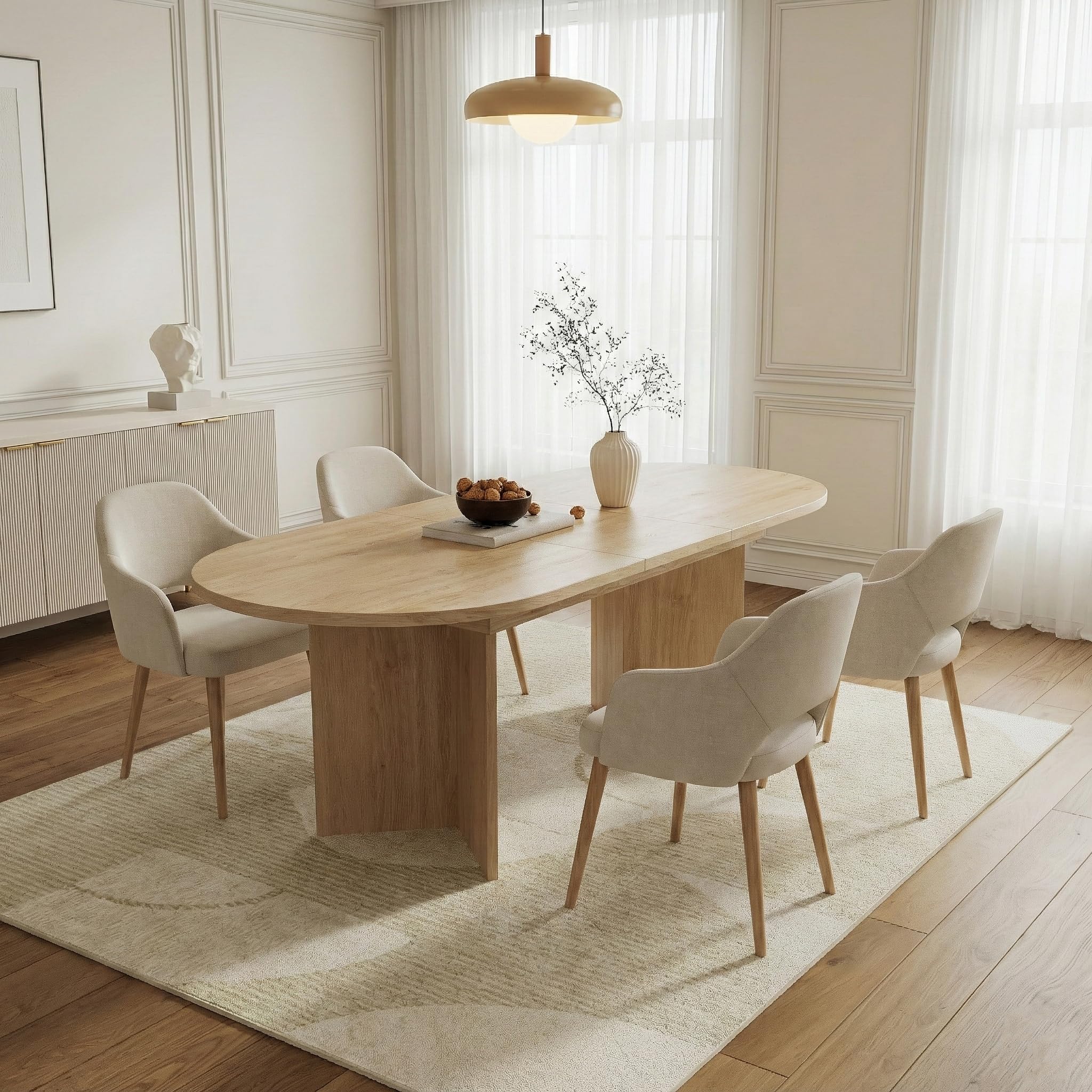 Tavolo da pranzo da 120 cm a 160 cm espandibile, ovale, in legno, per soggiorno e sala da pranzo, colore rovere