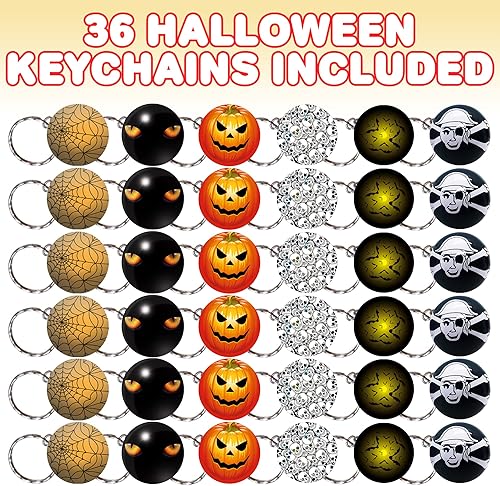Miniatura 2 de ArtCreativity Surtido de llaveros de Halloween, juego de 36, llaveros de metal en varios diseños, ideales como recuerdos de fiesta de Halloween,