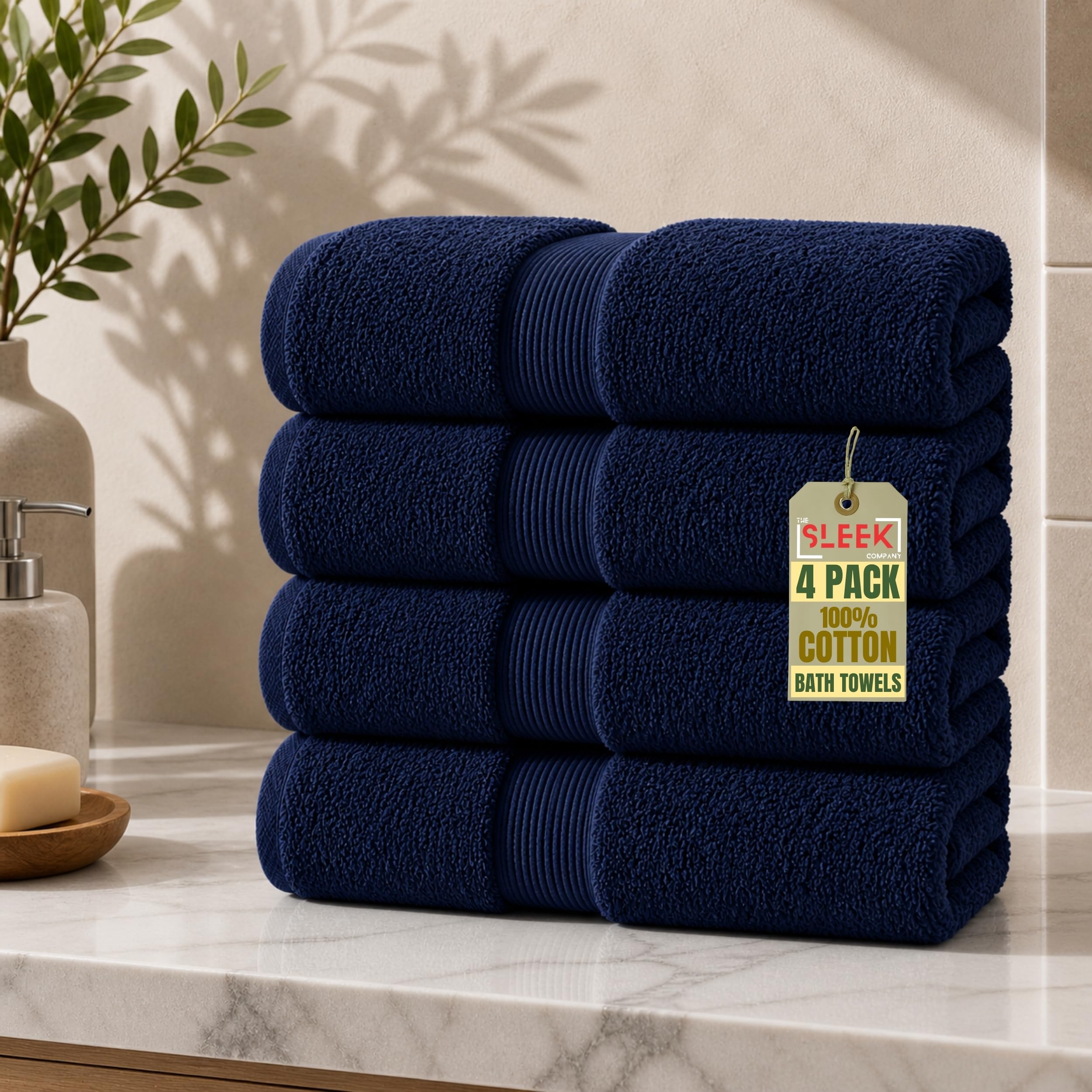 600GSM Royal Egyptian Cotton Bath Towels (70X130cm) – Pack Of 4 – Soft & Absorbent Bathroom Towels – Hypoallergenic & Durable Bath Towels Large – Quick Dry Bath Towel for Home, Hotel & Spa (Navy Blue) — image 1