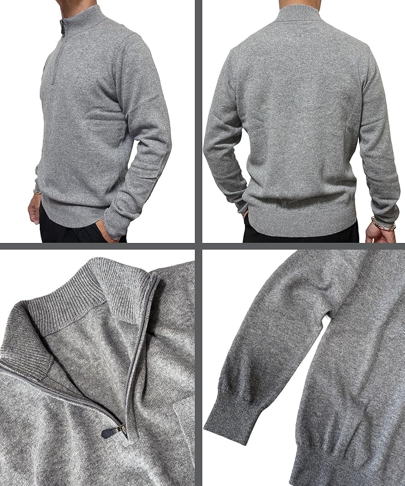 Amazon | [Naturale] カシミヤ100％ メンズ ハーフジップネック プル