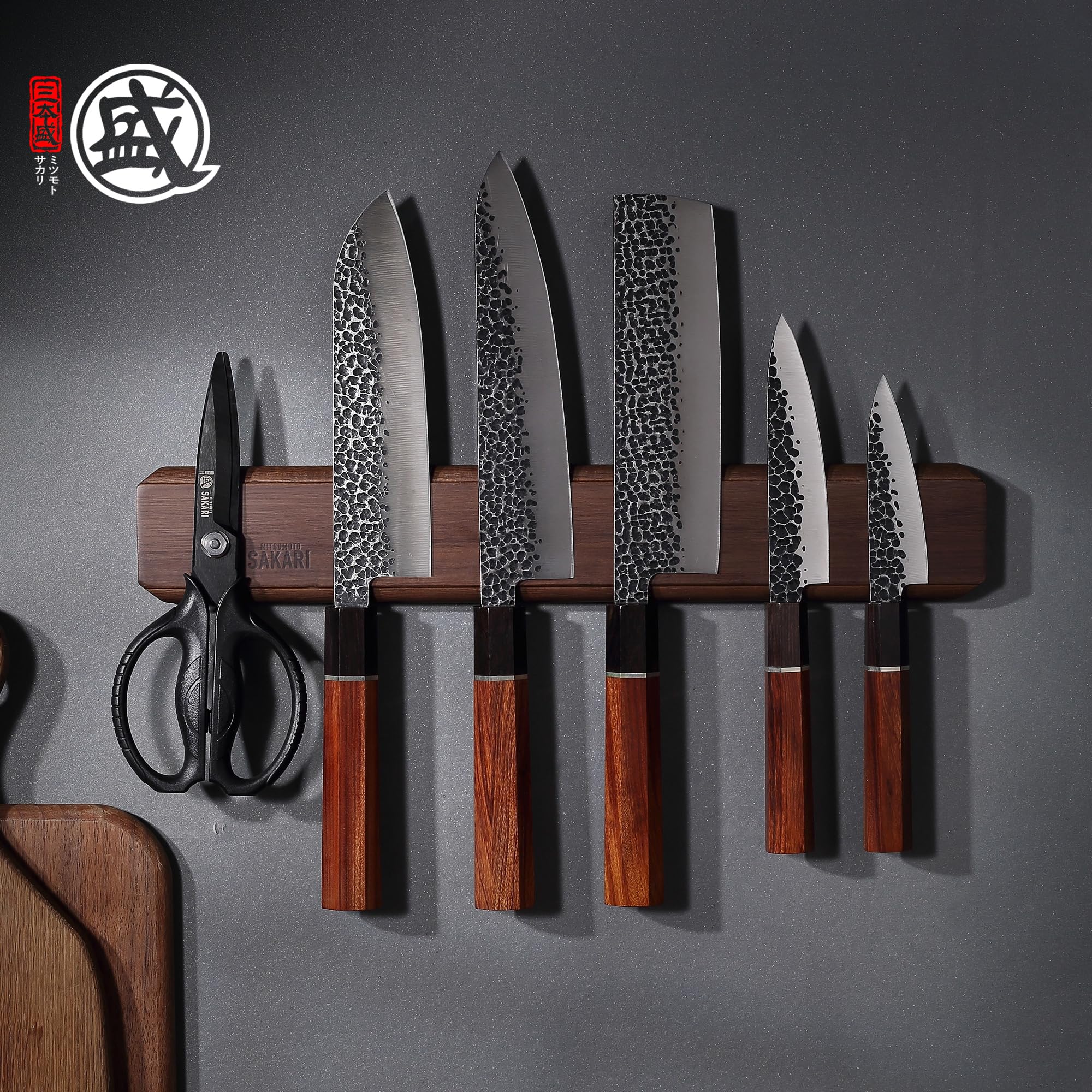 MITSUMOTO SAKARI Soporte Cuchillos Cocina Profesional, Iman para Cuchillos | 40 cm Madera Preciosa de Acacia Iman Cuchillos Cocina Japón, Porta Cuchillos Cocina Magnético de Madera Maciza de Doble Fila